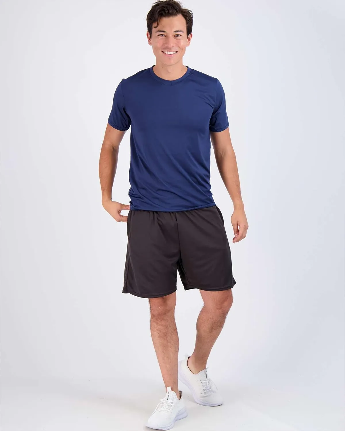 Real Essentials 5 Pack: Mens V-Neck Dry-Fit Moisture Wicking Active Athletic Tech Performance T-Shirt