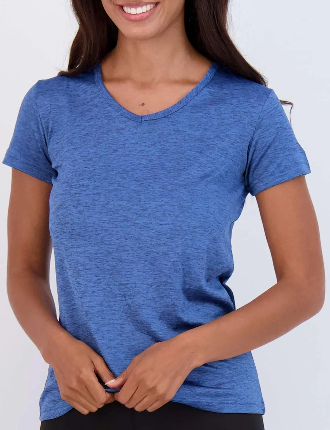 Real Essentials 5 Pack: Women's Short Sleeve V-Neck Activewear T-Shirt Dry-Fit Wicking Yoga Top (Available in Plus)