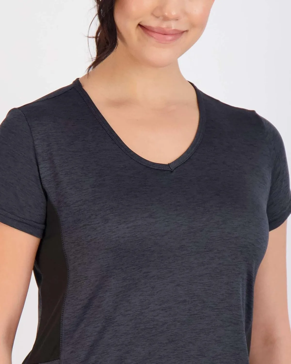 Real Essentials 5 Pack: Women's Short Sleeve V-Neck Activewear T-Shirt Dry-Fit Wicking Yoga Top (Available in Plus)