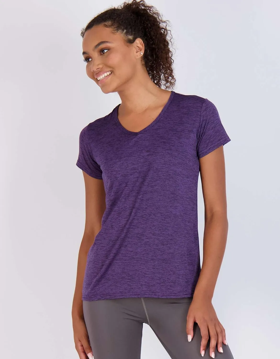 Real Essentials 5 Pack: Women's Short Sleeve V-Neck Activewear T-Shirt Dry-Fit Wicking Yoga Top (Available in Plus)