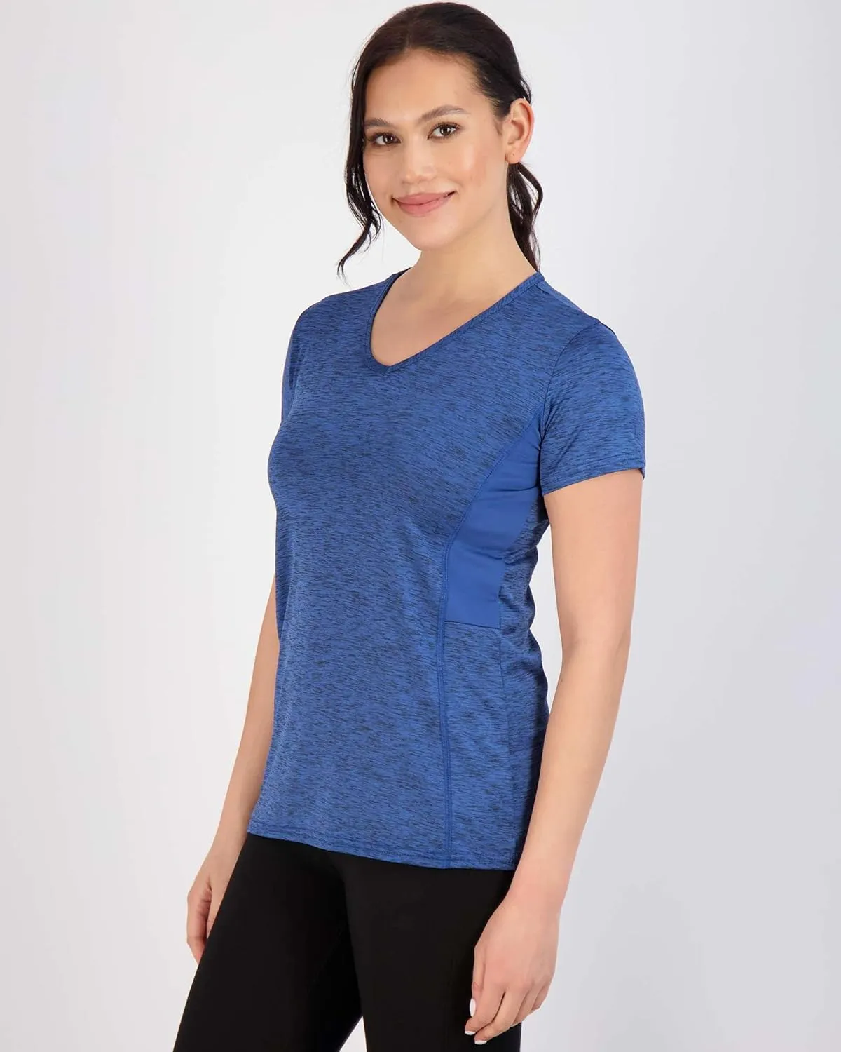 Real Essentials 5 Pack: Women's Short Sleeve V-Neck Activewear T-Shirt Dry-Fit Wicking Yoga Top (Available in Plus)