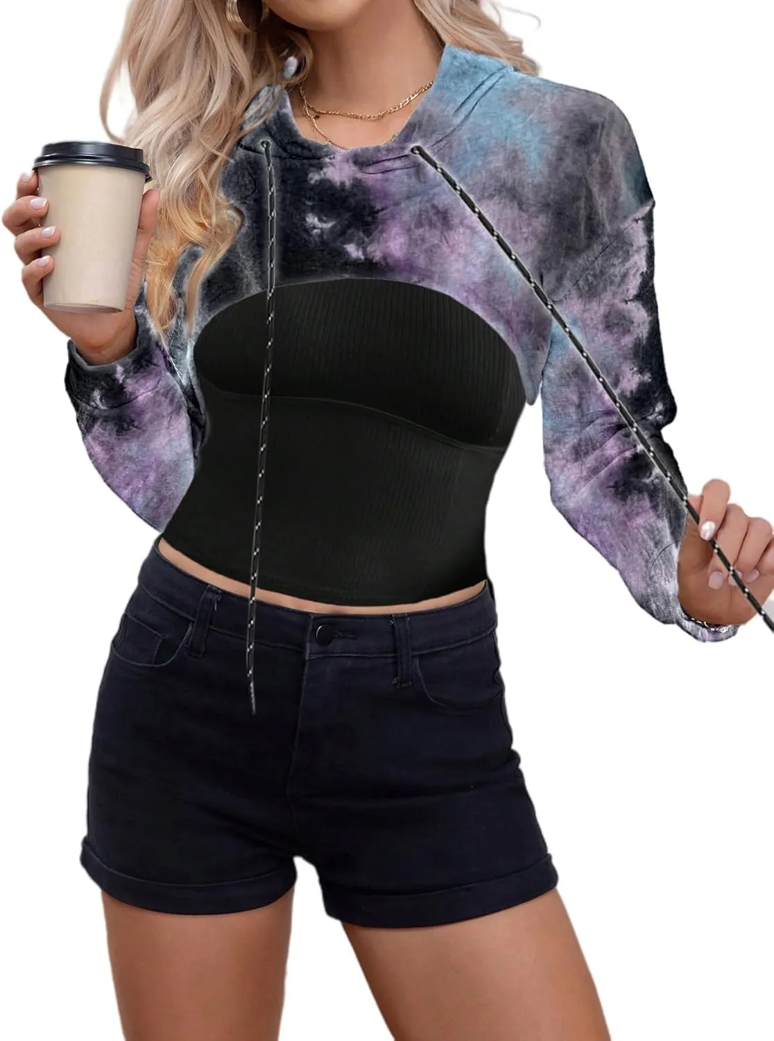 Remidoo Women Super Crop Top Pullover Sweatshirt Long Sleeve Drawstring Hoodie