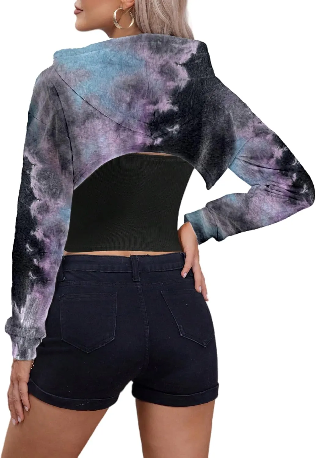 Remidoo Women Super Crop Top Pullover Sweatshirt Long Sleeve Drawstring Hoodie