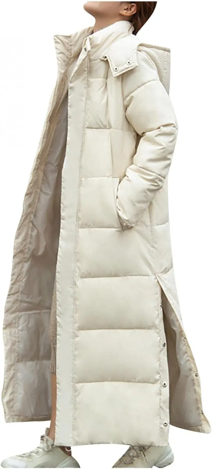 RKSTN Down Vest Sleeveless Puffer Jacket for Women Long Winter Coats Vest with Hood Warm Down Coat Outdoor Zipper Outerwear