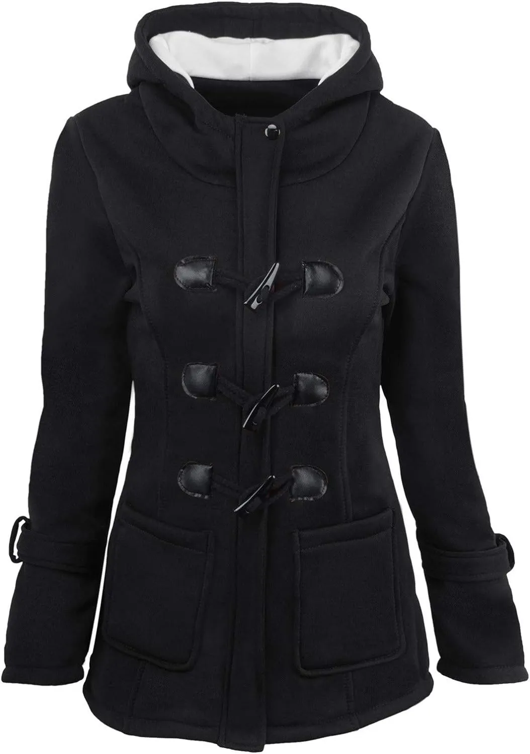RKSTN Plus Size Winter Coats for Women Horn Buttons Hooded Jacket Warm Fleece Lined Hoodies Sweater Thicken Padded Overcoat