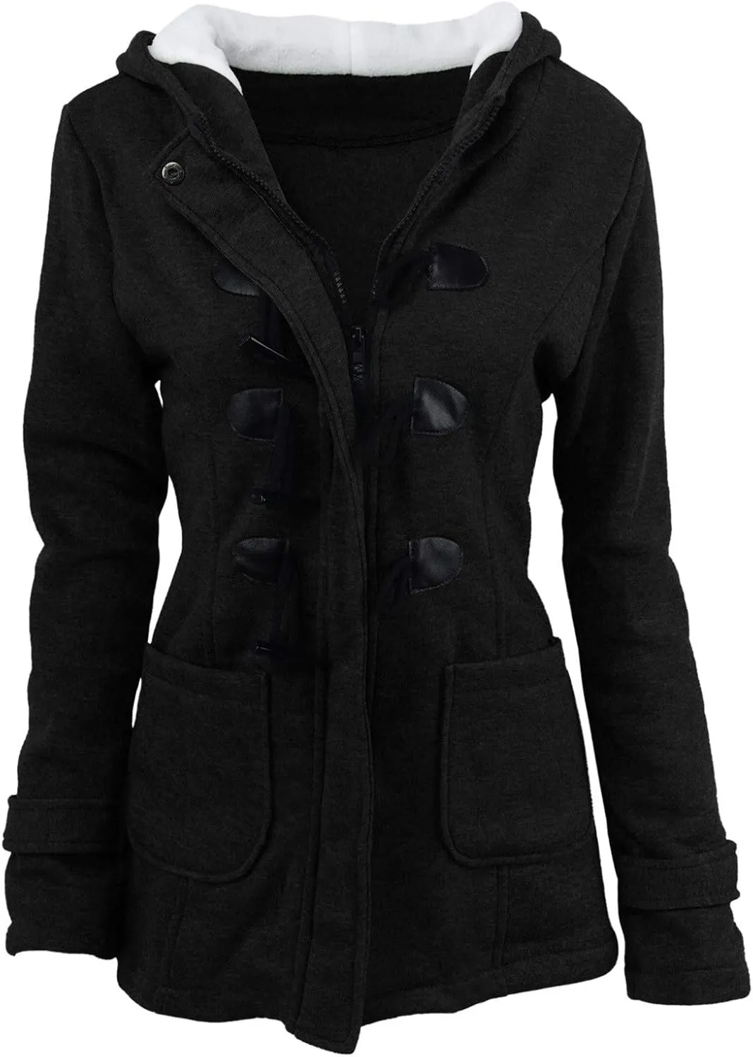 RKSTN Plus Size Winter Coats for Women Horn Buttons Hooded Jacket Warm Fleece Lined Hoodies Sweater Thicken Padded Overcoat
