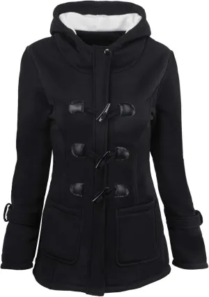 RKSTN Plus Size Winter Coats for Women Horn Buttons Hooded Jacket Warm Fleece Lined Hoodies Sweater Thicken Padded Overcoat