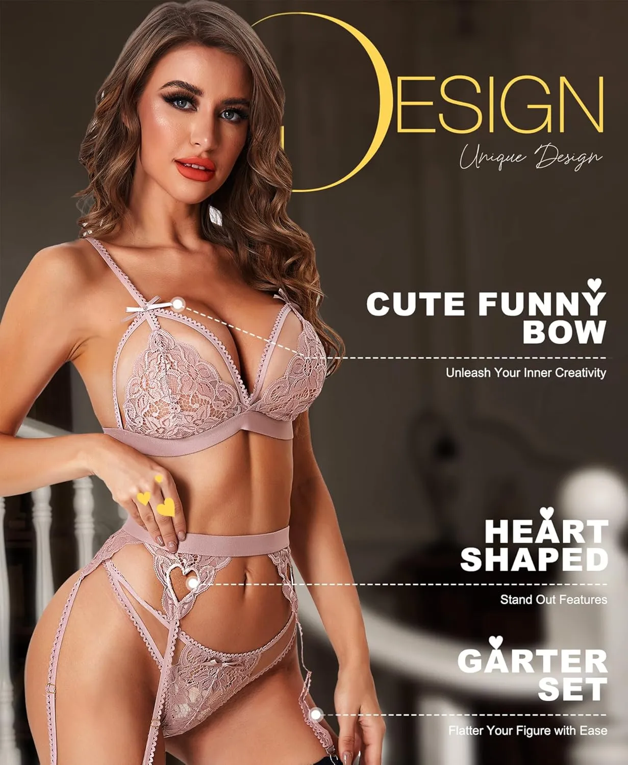 RSLOVE Women Lingerie Sets with Garter Belt 3 Piece Lace Teddy Babydoll Bodysuit