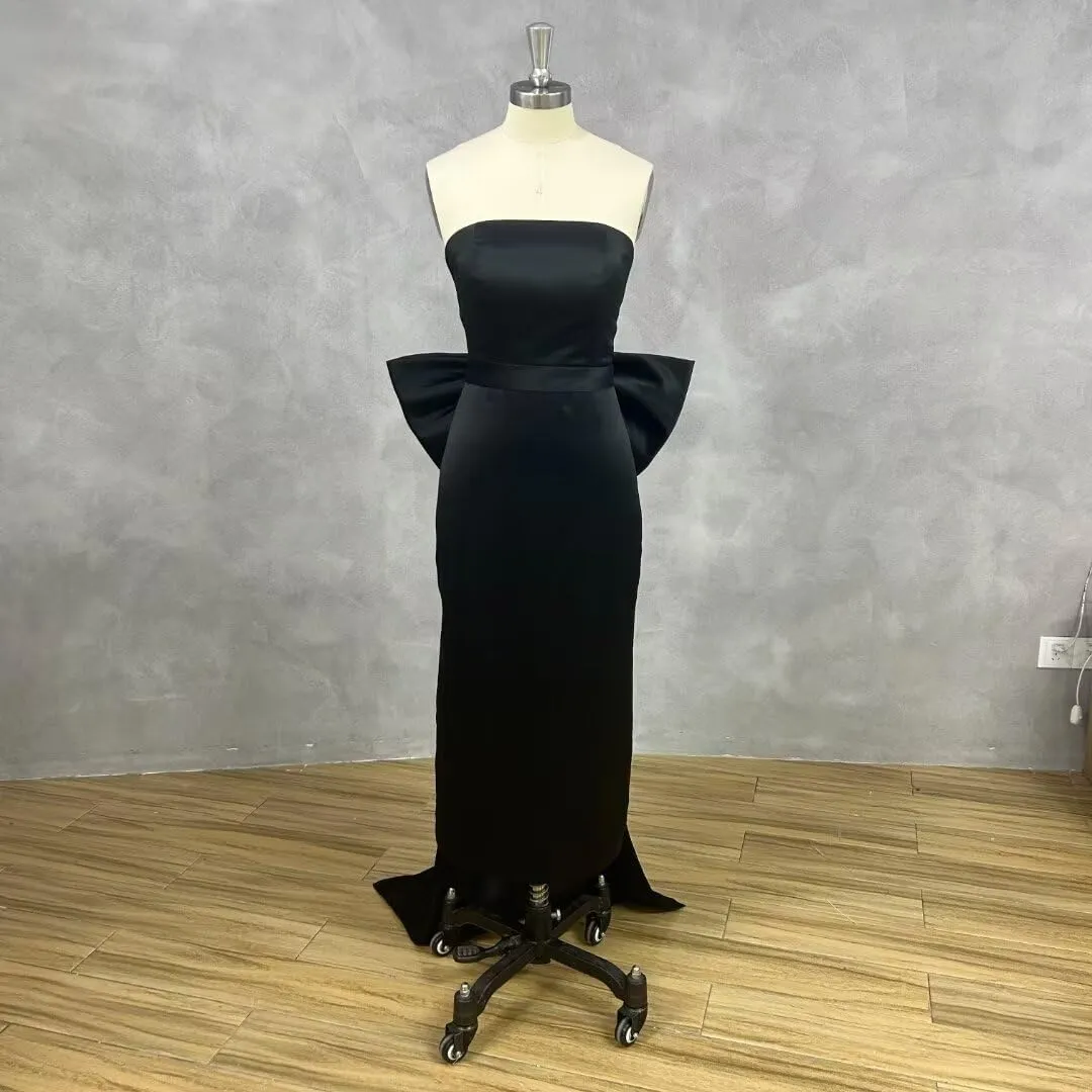 Satin Mermaid Prom Dress with Bow 2025 Cocktail Party Dress with Slit Formal Dresses with Slit