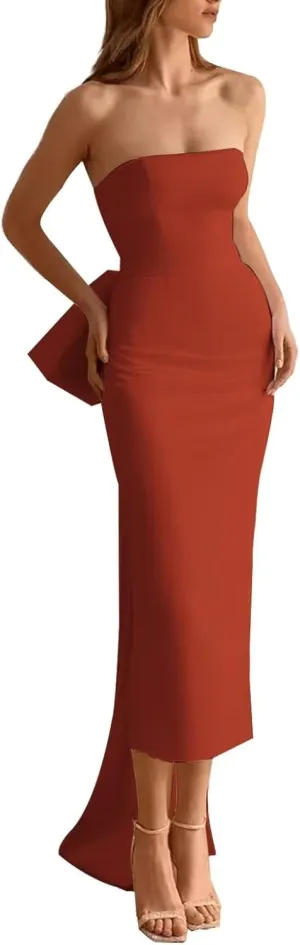 Satin Mermaid Prom Dress with Bow 2025 Cocktail Party Dress with Slit Formal Dresses with Slit