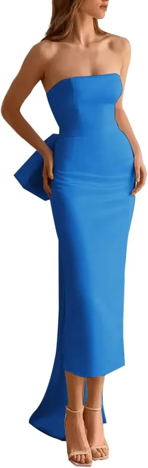 Satin Mermaid Prom Dress with Bow 2025 Cocktail Party Dress with Slit Formal Dresses with Slit