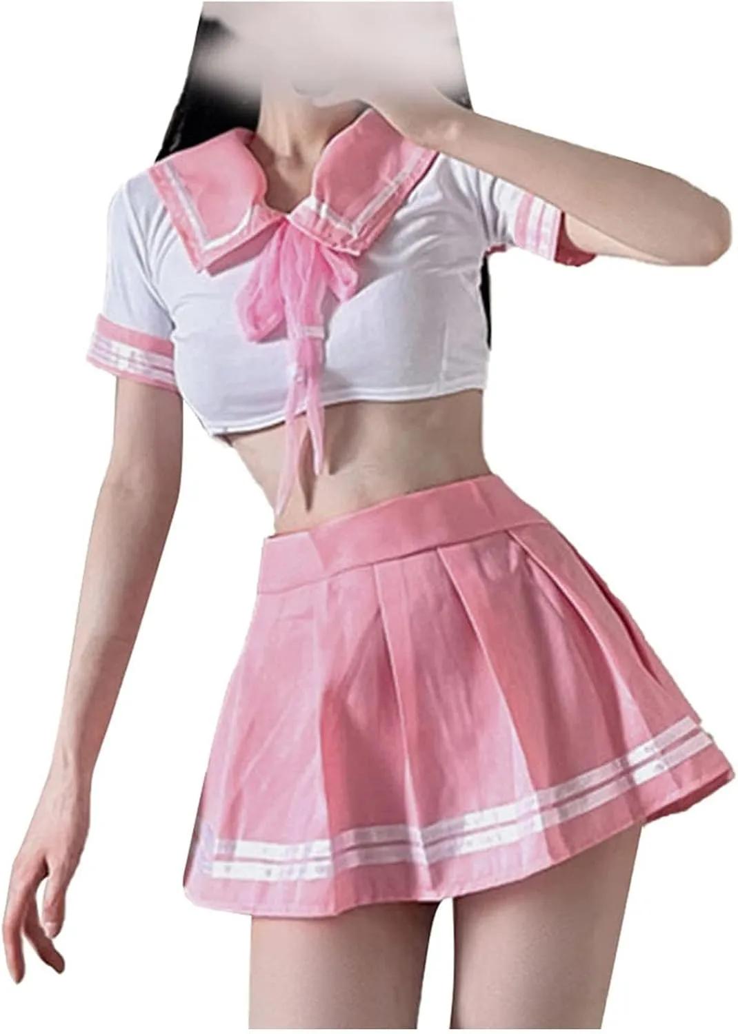 Schoolgirl Lingerie Outfit for Women Japanese Anime JK Uniform Tie Up Crop Top Pleated Mini Skirt Sailor Suit