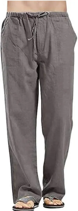 sdbrld Pants For Men Mens Stretchy Waist Pants Loose Fit Straight Legs Beach Pants Casual Solid Cotton Overalls Pants