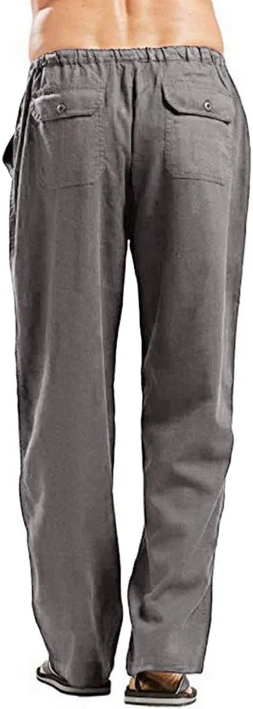 sdbrld Pants For Men Mens Stretchy Waist Pants Loose Fit Straight Legs Beach Pants Casual Solid Cotton Overalls Pants