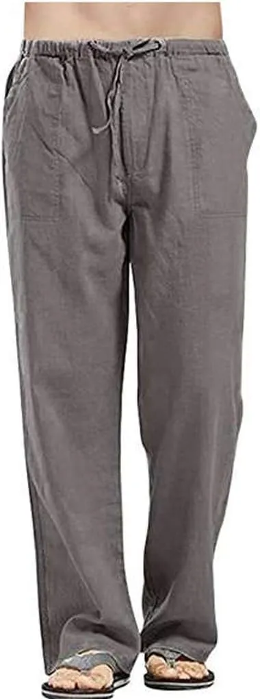 sdbrld Pants For Men Mens Stretchy Waist Pants Loose Fit Straight Legs Beach Pants Casual Solid Cotton Overalls Pants