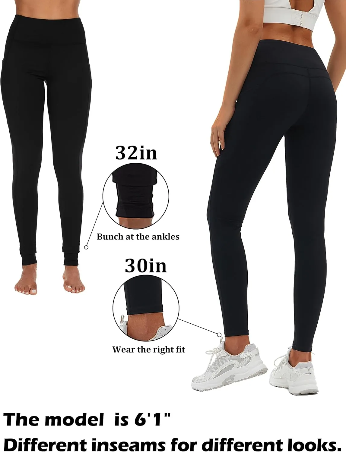 SEVEGO Tall Women's 30"/32"/34"/36" Yoga Leggings High Waist Workout Activewear Pants with Pockets