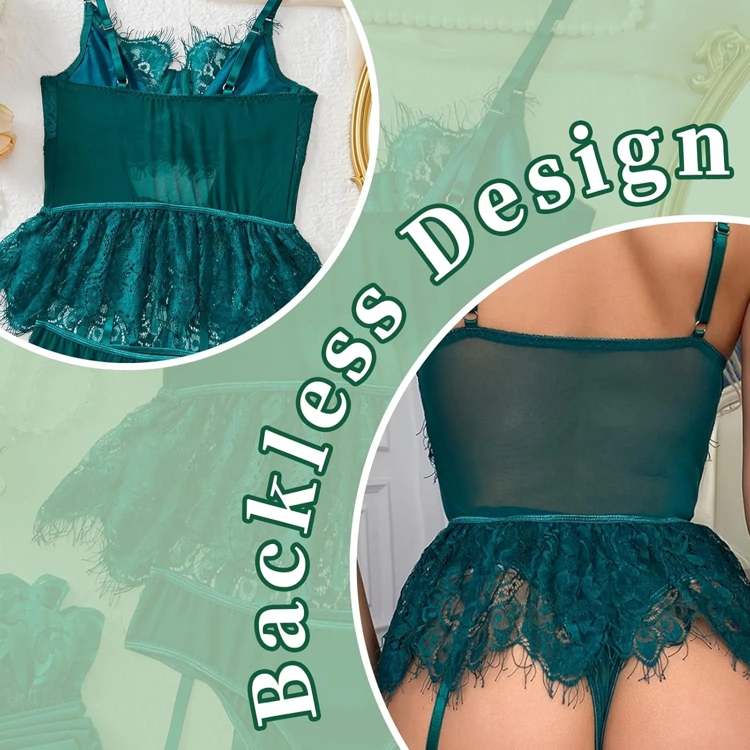 Sexy Lingerie Bodysuit for Women 3 Piece with G-string and Stockings