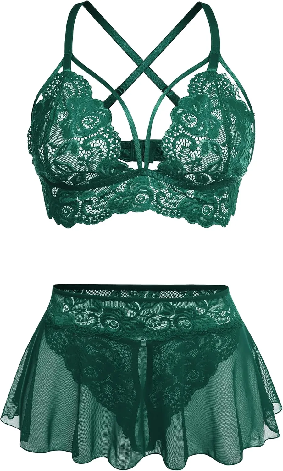 Sexy Lingerie for Women Naughty 3 Piece Bralette, Mini Skirt with G-String Crotchless Lingerie Set