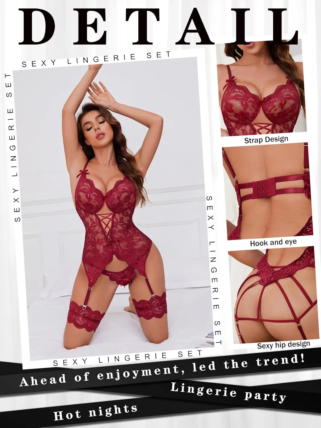 Sexy Lingerie for Women Naughty Lingerie Set with Garter Belt Lace Bodysuit Teddy Baby Dolls Panty