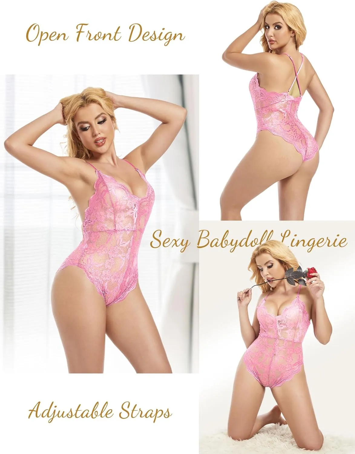 Sexy Snap Crotch Lingerie for Women Deep V Teddy Sexy Lace Bodysuit One Piece Babydoll Nightgown S-XXXL