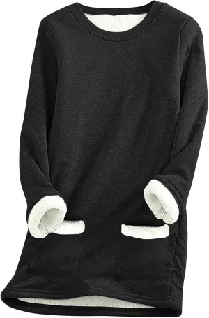 Sherpa Lined Sweatshirt Women Fleece Pullover Sweatshirt with Pockets Crewneck Pullover Fuzzy Thermal Underwear Tops