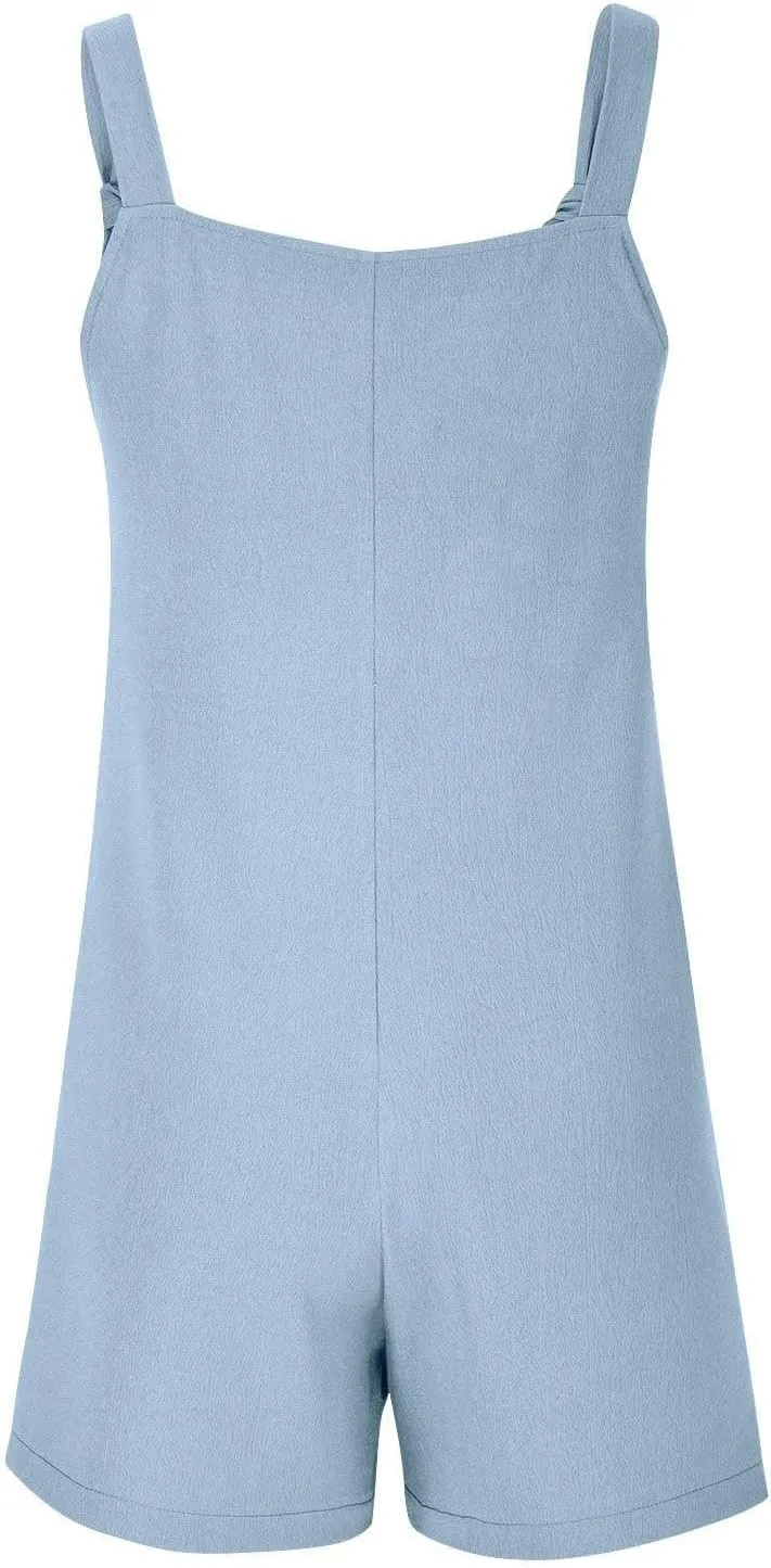Short Rompers For Women Summer Sleeveless Jumpsuit Loose Spaghetti Strap Overalls with Pockets