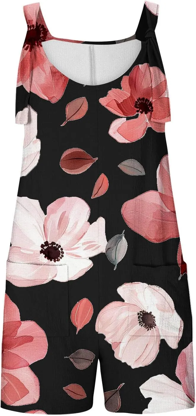 Sinzelimin Women's Linen Bib Overalls Fashion Boho Style Sleeveless Shorts Jumpsuits Baggy Casual Summer Rompers with Pockets