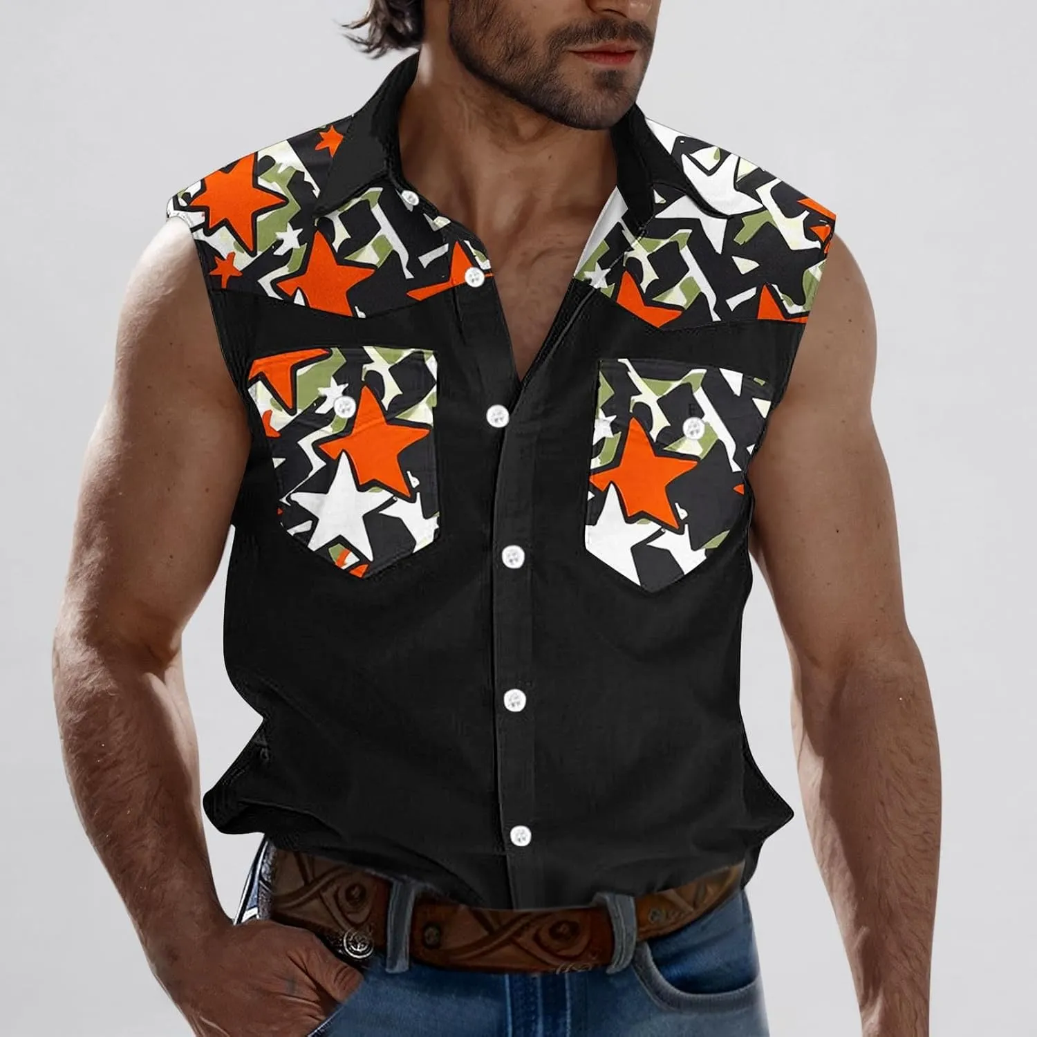 Sleeveless Tops for Man Winter Fall High Neck Denim Medieval Western Cardigan Tops Blouses Shirts Mens 2025