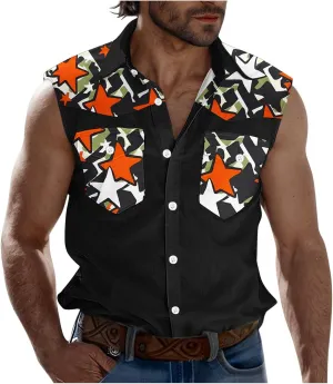 Sleeveless Tops for Man Winter Fall High Neck Denim Medieval Western Cardigan Tops Blouses Shirts Mens 2025