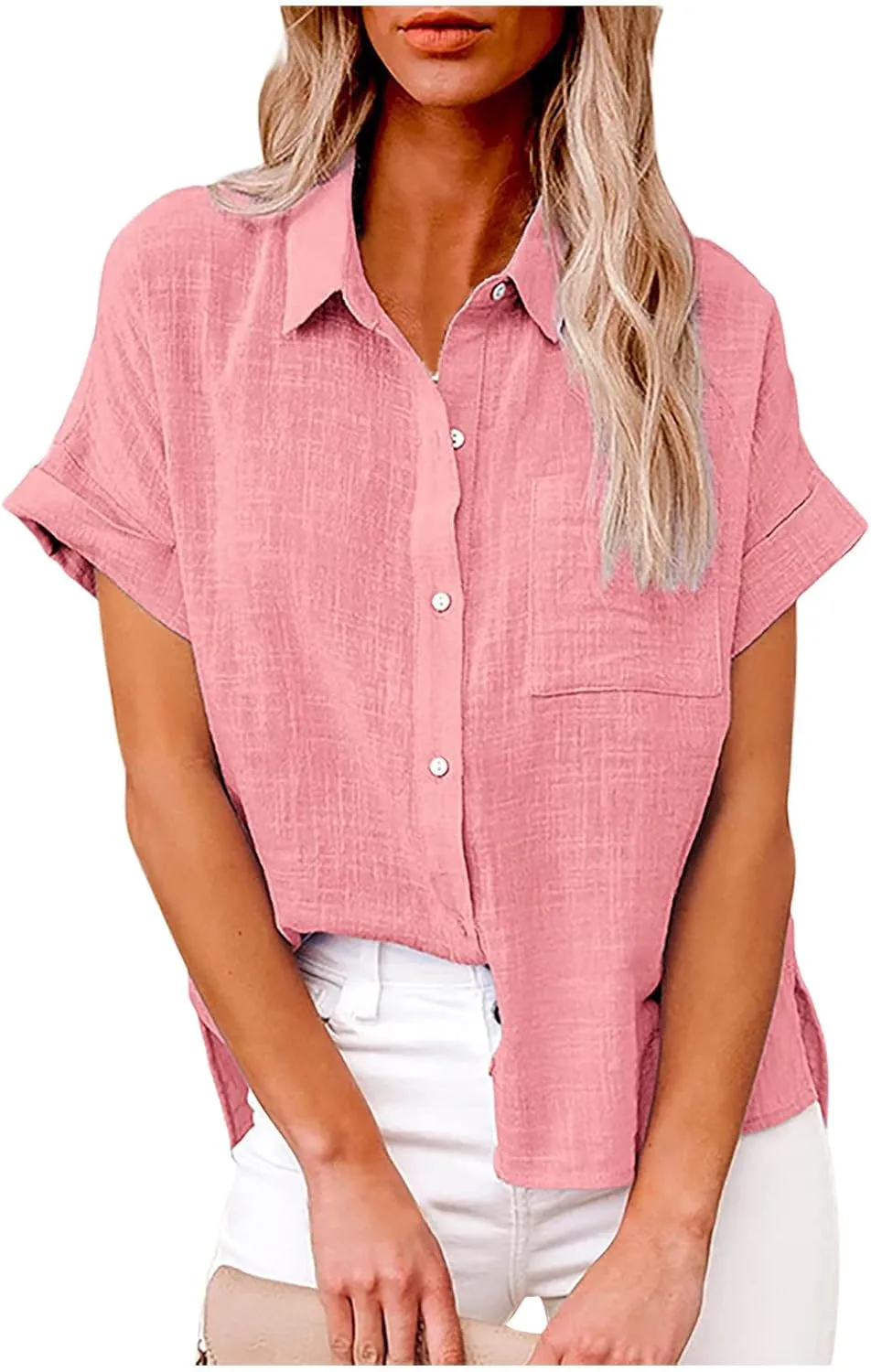 SMIDOW Womens Cotton Linen Shirts Plus Size Button Down t-Shirt Casual Loose Comfy Summer Spring Tops Blouse 2023