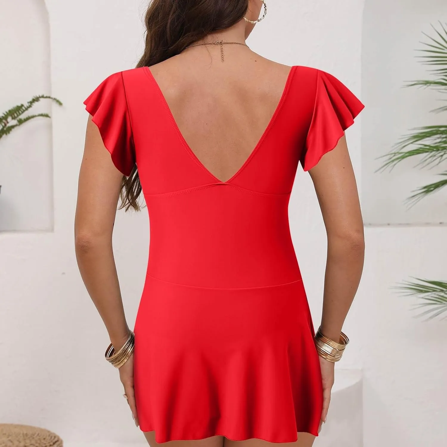 Split Bikini Women Gather Sexy Sling Backless Solid Split Swimsuit Shorts and Man