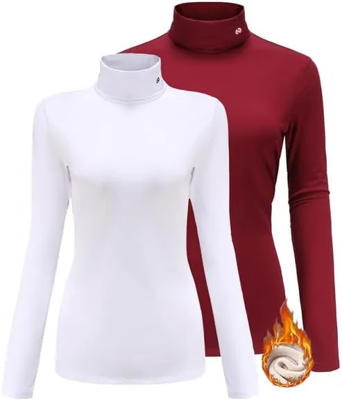 SSLR-Thermal-Shirts for-Women-Turtleneck Long Sleeve Tops Fleece Lined Winter Slim Fitted Mock Neck Base Layer