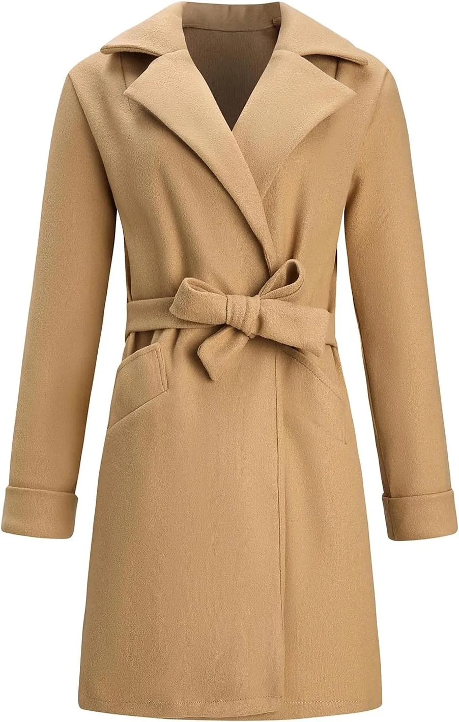 STYESH Womens Wrap Coats with Belt 2023 Fashion Overcoats Notched Lapel Trench Coats Winter Pea Coats Outerwear with Pockets