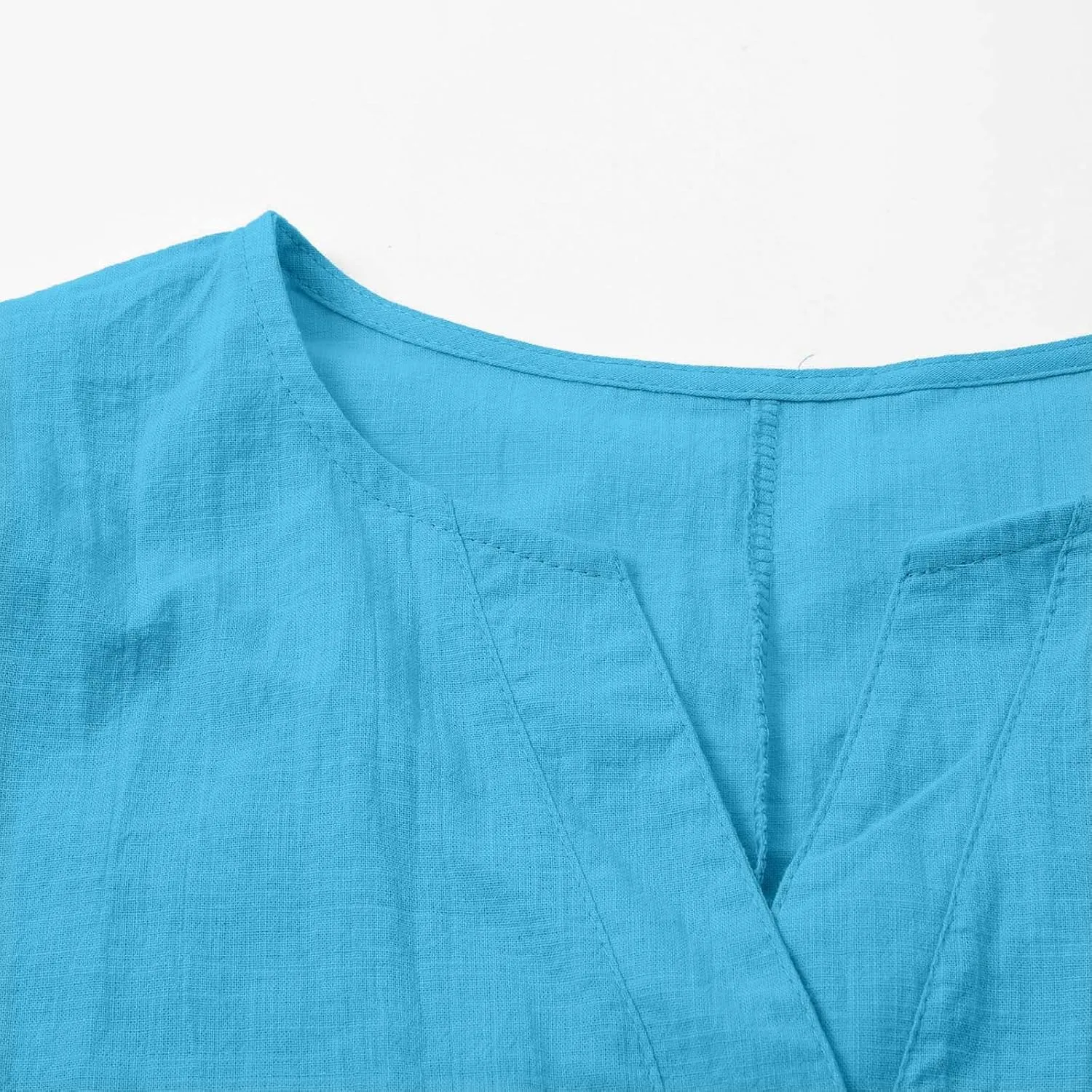 Summer Cotton Linen Shirts for Women 2025 Fashion Solid Color V Neck 3/4 Sleeve Tops Plus Size Casual Loose Blouses