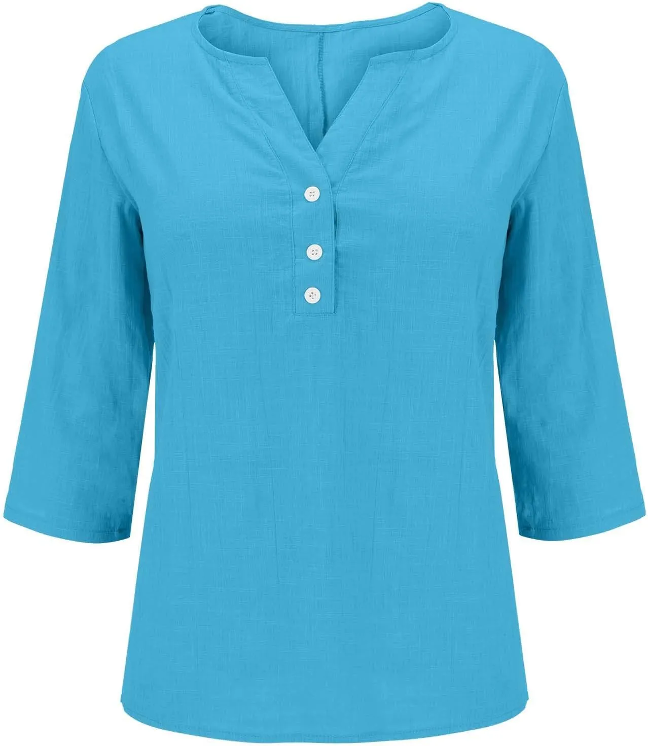 Summer Cotton Linen Shirts for Women 2025 Fashion Solid Color V Neck 3/4 Sleeve Tops Plus Size Casual Loose Blouses