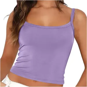 Summer Crop Tank Tops for Women Square Neck Sleeveless Spaghetti Strap Casual Cami Shirts Camisole Basic Vest Top