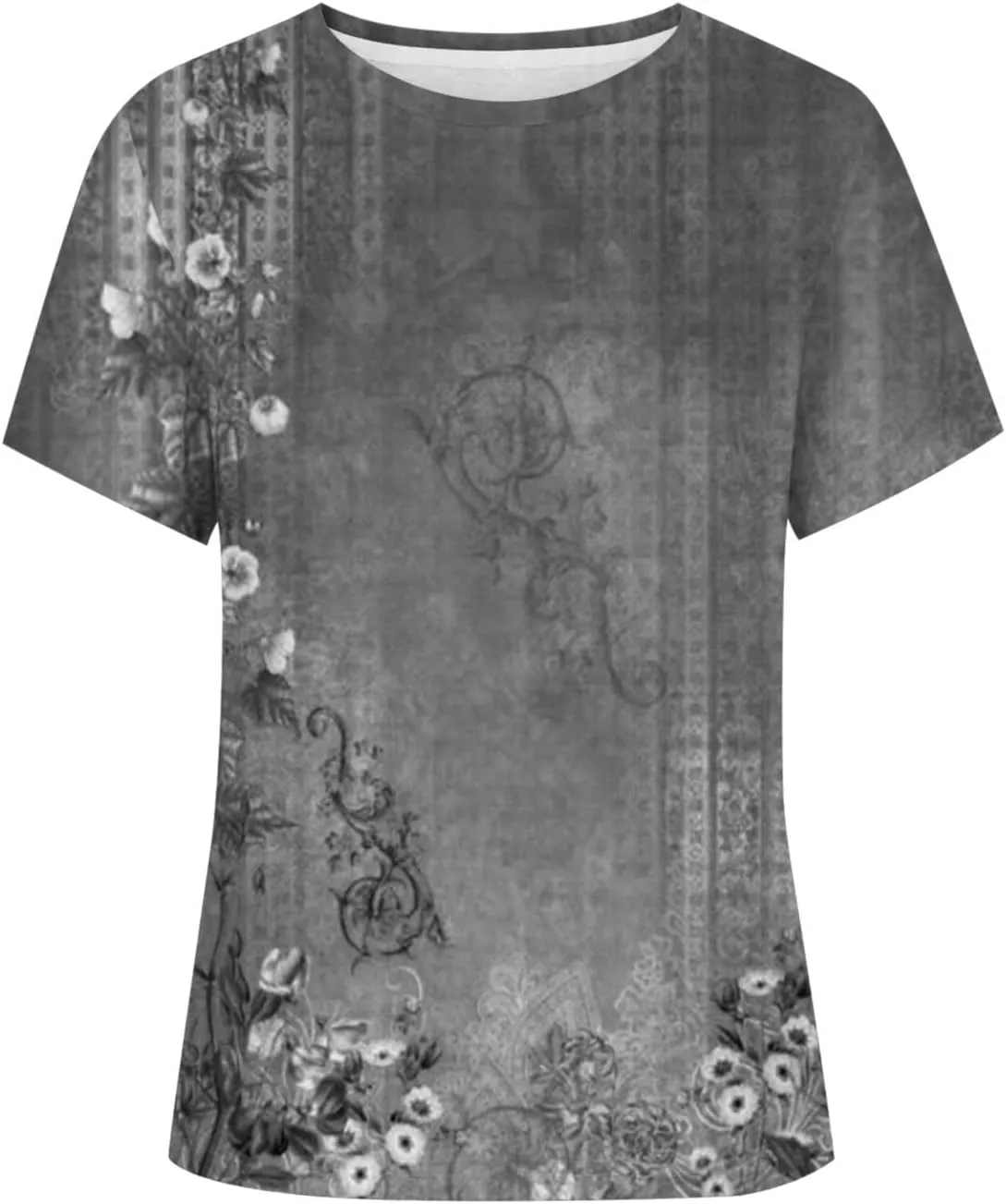 Summer Outfits for Women Short Sleeve Printed Tops Round Neck Trendy Tees Vacation Plus Size Tunics Casual T Shirt