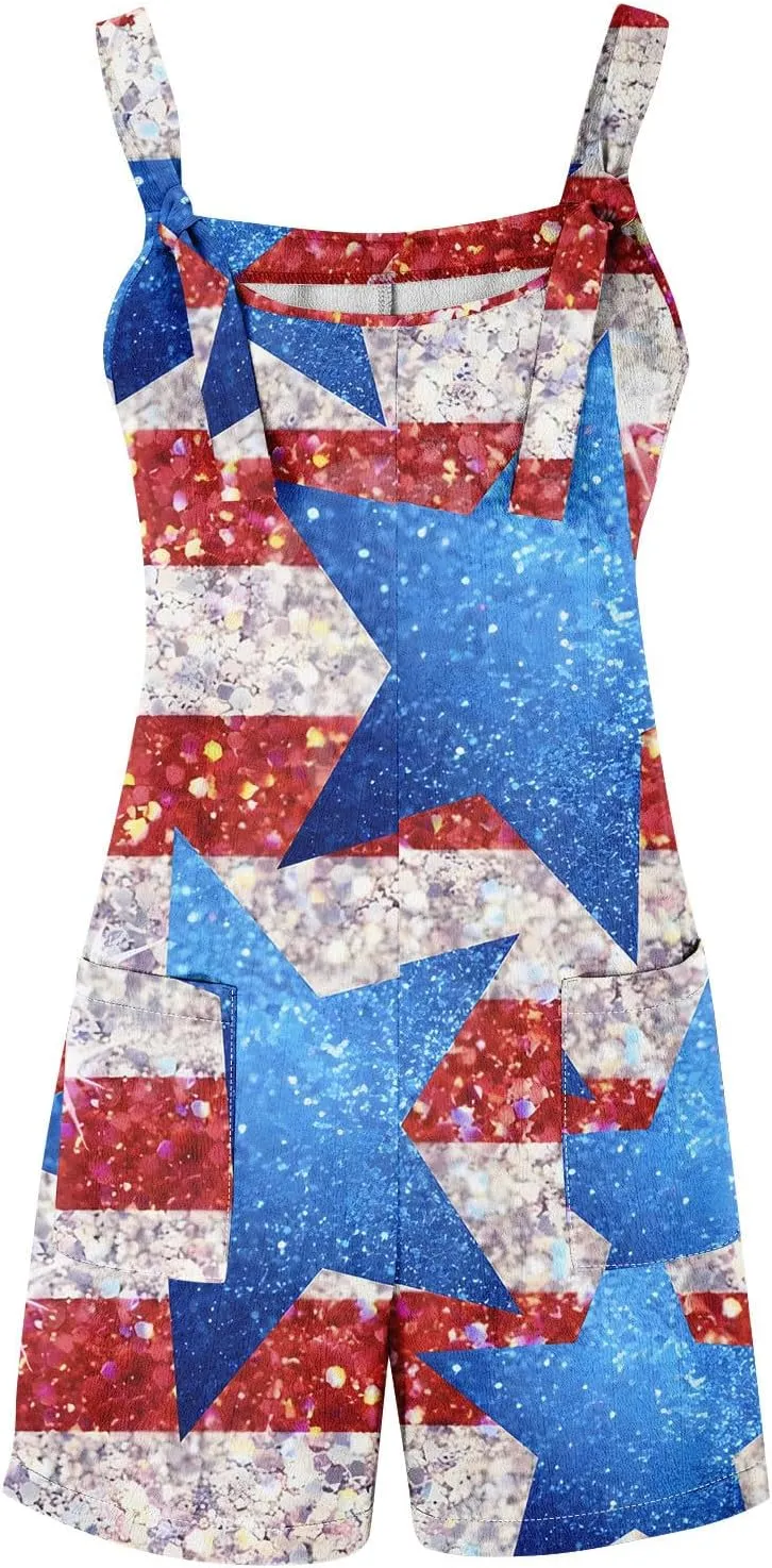 Summer Rompers for Women 2025 Casual Loose Short Overalls Adjustable Shoulder Straps Shorts Overall with Pockets