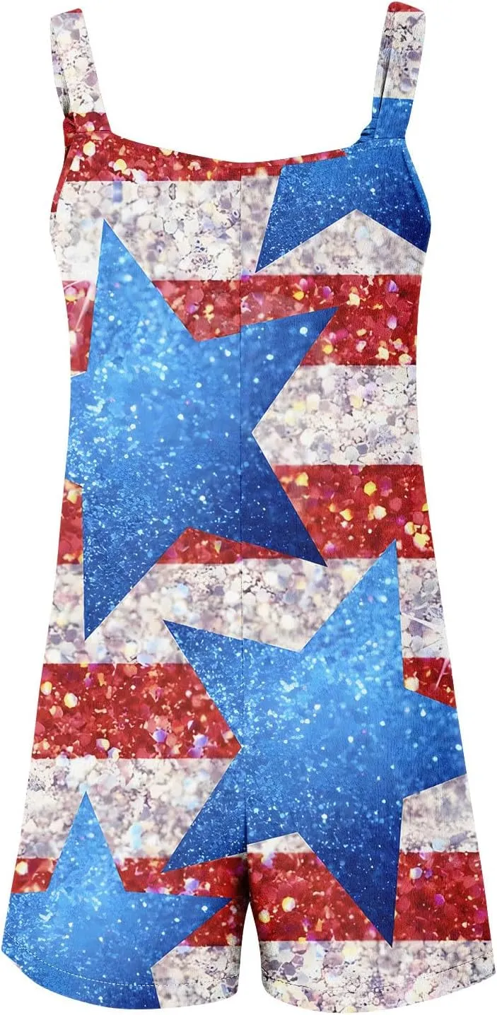 Summer Rompers for Women 2025 Casual Loose Short Overalls Adjustable Shoulder Straps Shorts Overall with Pockets