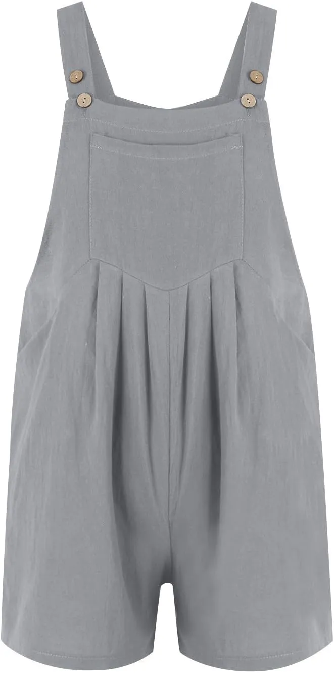 Summer Rompers for Women 2025 Plus Size Linen Overall Shorts Shortalls Adjustable Straps Smocked Short Bib Overalls Jumpsuits