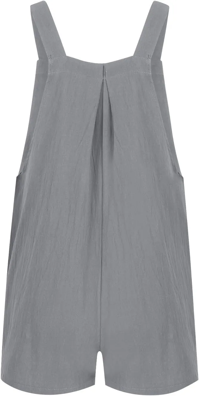 Summer Rompers for Women 2025 Plus Size Linen Overall Shorts Shortalls Adjustable Straps Smocked Short Bib Overalls Jumpsuits