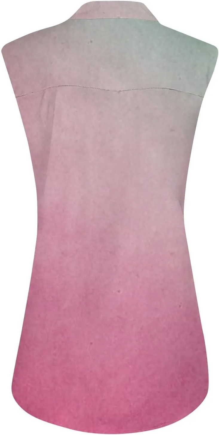 Summer Tank Tops for Women Plus Size Vneck Sleeveless T-Shirts Gradient Button Down Casual Office Tees Tunics