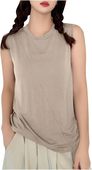 Summer Tank Tops for Women Solid Fashion Crewneck Sleeveless Blouse Casual Loose Fit Athletic Quick Dry Tee Shirts