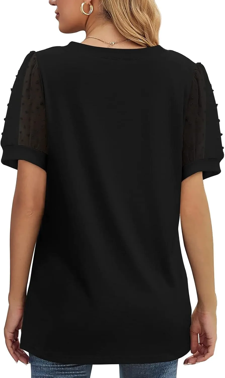 Summer Tops for Women 2025 Vacation Short Sleeve V Neck T Shirts Swiss Dot Puff Sleeve Tops Loose Casual Tshirts for Women