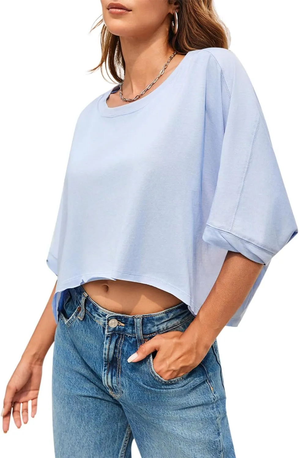 Summer Tops Womens Oversized T Shirts Basic Loose Tee for Women 2024 Solid Casual Trendy Crop Tops
