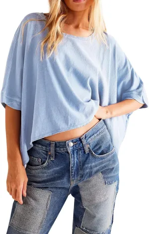 Summer Tops Womens Oversized T Shirts Basic Loose Tee for Women 2024 Solid Casual Trendy Crop Tops