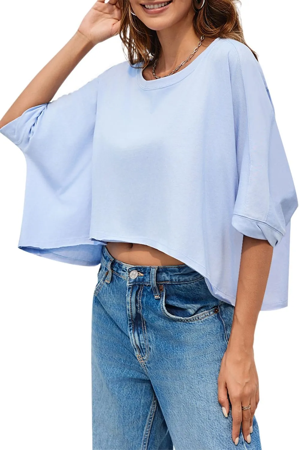 Summer Tops Womens Oversized T Shirts Basic Loose Tee for Women 2024 Solid Casual Trendy Crop Tops