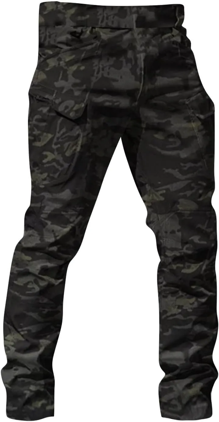 Tactical Pants for Men Camo Military Cargo Pants Work Track Pants Skinny Leg Parachute Pants with Pockets