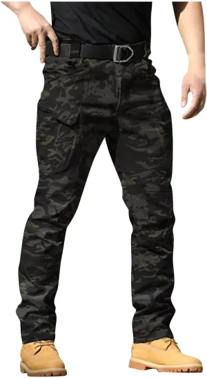 Tactical Pants for Men Camo Military Cargo Pants Work Track Pants Skinny Leg Parachute Pants with Pockets