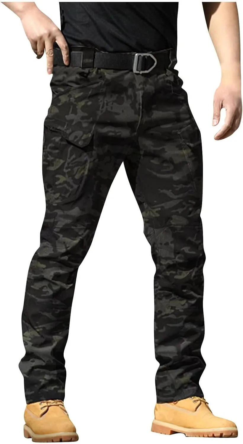 Tactical Pants for Men Camo Military Cargo Pants Work Track Pants Skinny Leg Parachute Pants with Pockets